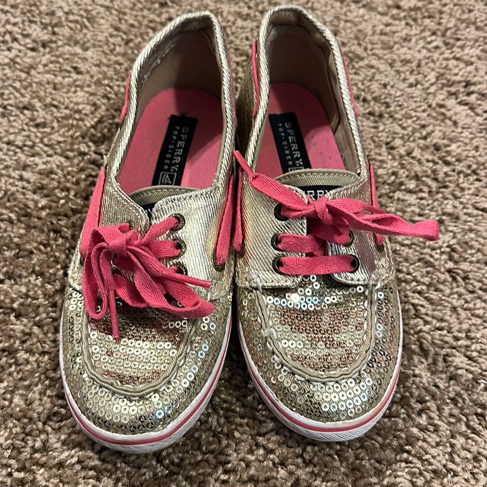 Sherry 13.5 gold sequin slip on doc style shoes.